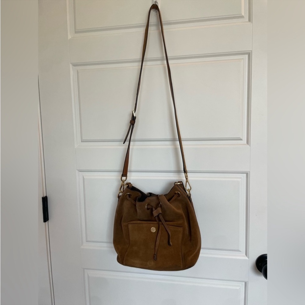 Michael Kors Tan Suede and Leather Crossbody Shoulder Bucket bag